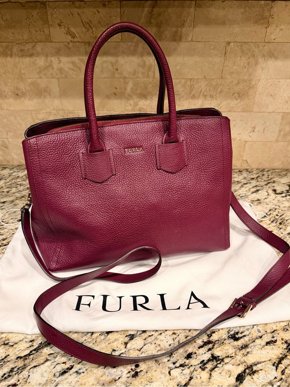 Furla Pebbled Alba M Leather Satchel in Berry